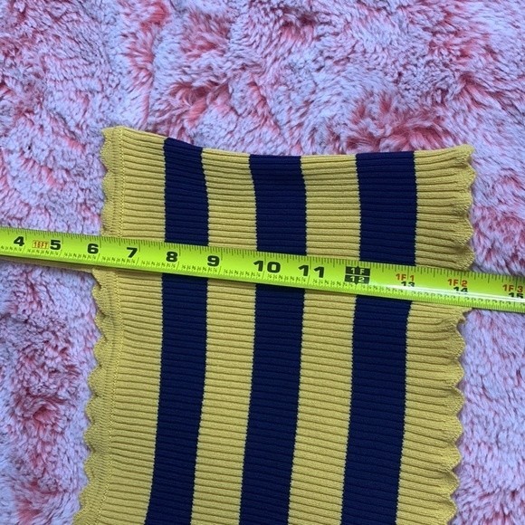 Papermoon Yellow & Navy Blue Scalloped Fitted Striped Crop Top Size Small - Picture 7 of 7